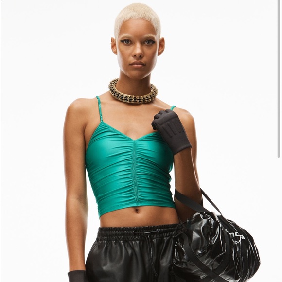 ALEXANDER WANG RUCHED JERSEY CAMI, SZ L GREEN - Picture 6 of 15